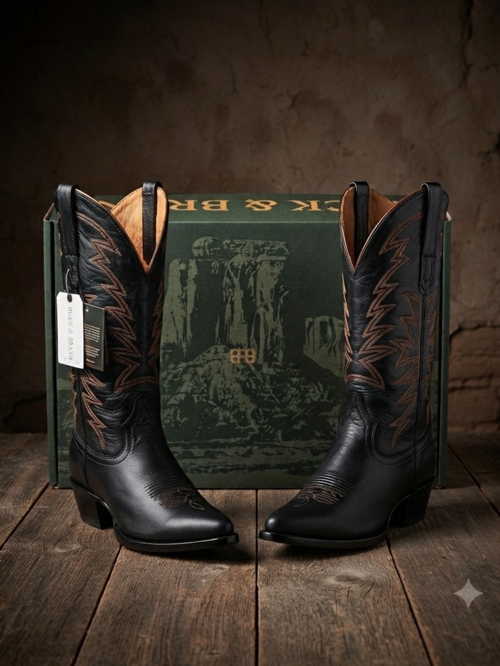 Buck & Brana Black & Copper Western Heeled Women's Boots with Copper Stitching.